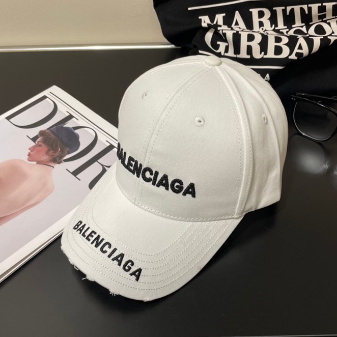 Balenciaga White Logo Embroidered Baseball Cap